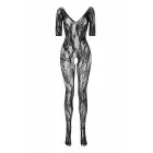 Christine Lace Fishnet Catsuit – õlgulangevad varrukad, lahtine haarats – must – universaalne suurus — Foto 4