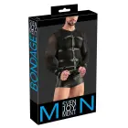 Svenjoyment Bondage – men's long sleeve powernet shirt with harness and cuffs – black – M — Photo 1