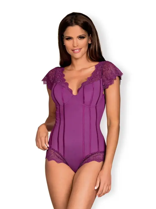 Фиолетовое боди Moketta с кружевом и декором в виде банта – L/XL