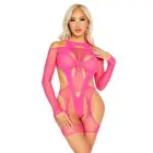 Fishnet Garter Harness and Teddy – Pink – One size — Photo 1
