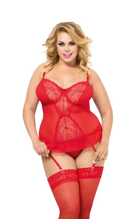 Комплект Dafne из корсета и стрингов – красный – XL