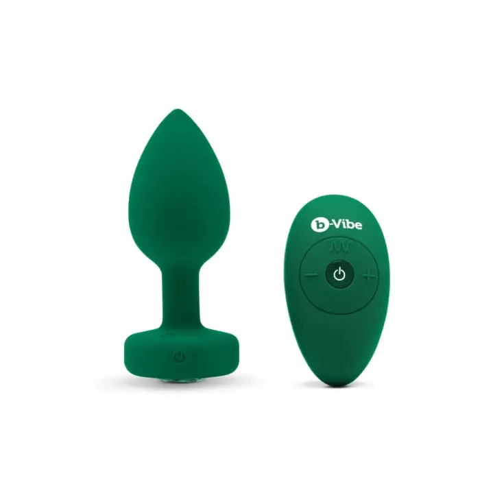 b-Vibe vibruojantis analinis kištukas su brangakmeniu M/L – 10.5 cm – Žalias