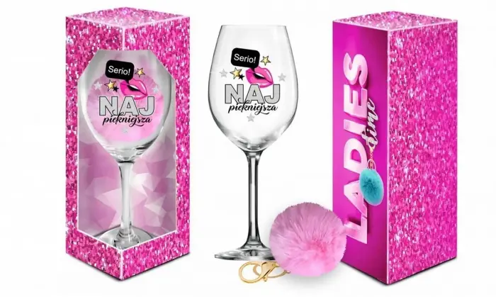 LADIES TIME wine glass 700 ml + pompom – "Najpiękniejsza"