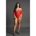 Crotchless Rhinestone Bodysuit – Red – Plus Size — Photo 4