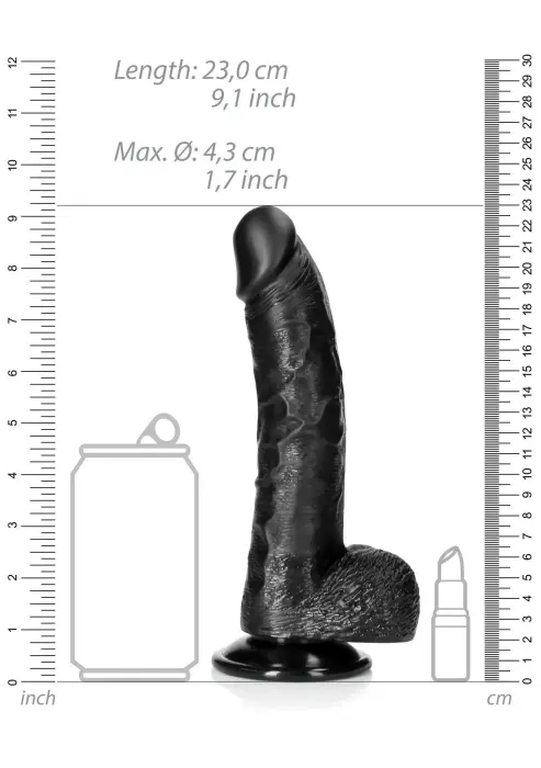 Išlenktas realistiškas dildo su sėklidėmis ir siurbtuku – 20,5 cm (8″) – Juodas Photo