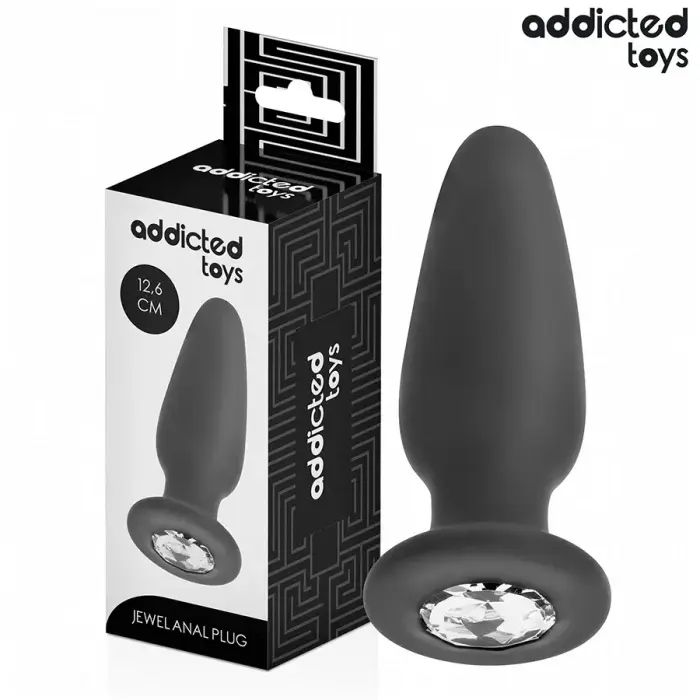Addicted Toys silikoninis analinis kištukas L su dekoratyviniu akmeniu – 12.6 cm – Juodas