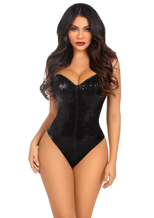 Sequin Boned Bodysuit – Black – M