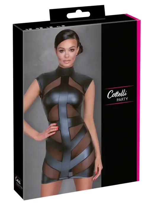 Cottelli PARTY платье с матовым эффектом и прозрачными сетчатыми акцентами – чёрное – S