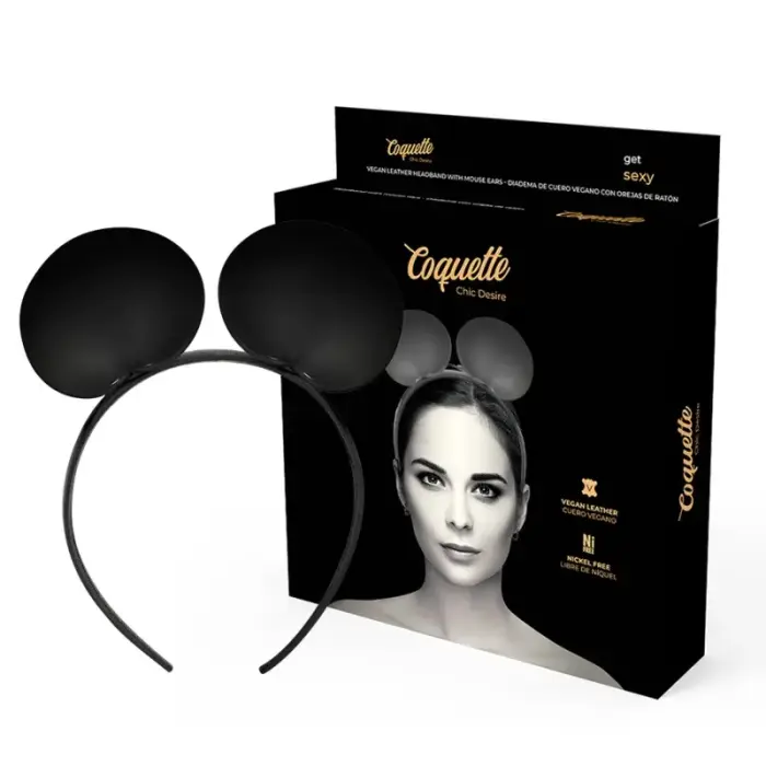 Coquette Chic Desire vegan leather mouse ears headband – black