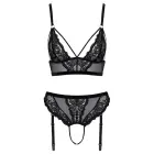 Cottelli LINGERIE mežģīņu un tīkliņa krūštura un zeķtura stringu komplekts – melns – XL — Foto 8