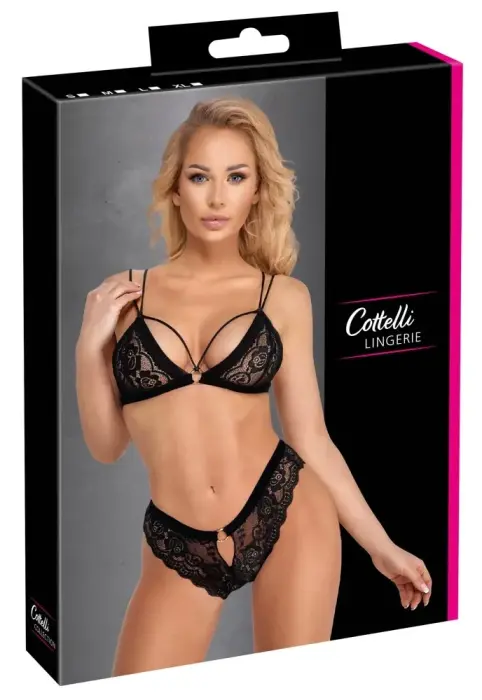 Cottelli Lingerie Lace Bra and Panty Set – Black – M