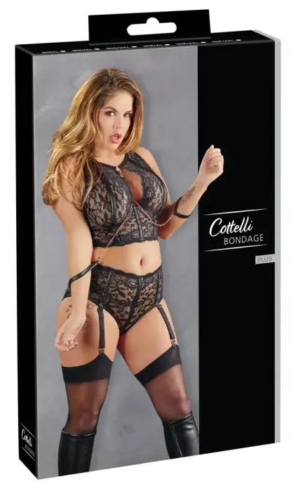 Cottelli Collection Bondage комплект бюстгальтера 95D/2XL кружево и матовый – чёрный
