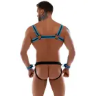 Svenjoyment Bondage men's jock set – harness, jock, 2 cuffs – black/blue – S — Photo 5
