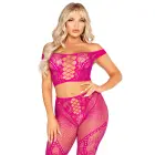 Off-Shoulder Crop Top and Legging Set – Pink – One Size — Photo 1