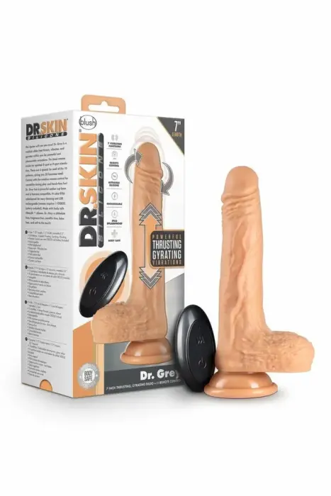 Dr. Skin Silicone Dr. Grey – дилдо с толчками, вращением и вибрацией – ваниль – 7 дюймов – 50 функций