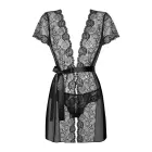 Пеньюар Obsessive Alluria с кружевом и стрингами – чёрный – L/XL — Фото 5