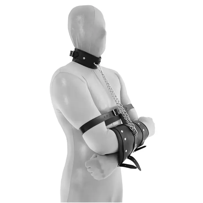 Leather Handcuffs with Connecting Collar and Chain