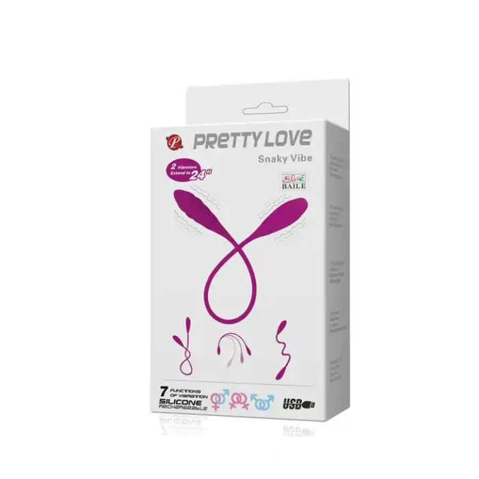 Pretty Love Snaky Vibe – двойное виброяйцо с гибким стволом, 7 функций, USB – фиолетовое