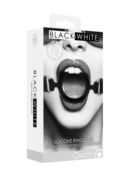 Silicone Ring Gag with Adjustable Leather Straps – Black