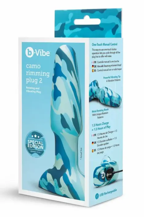 b-Vibe Rimming 2 Camo – вращающаяся и вибрирующая силиконовая анальная пробка с массажными шариками – камуфляж – USB