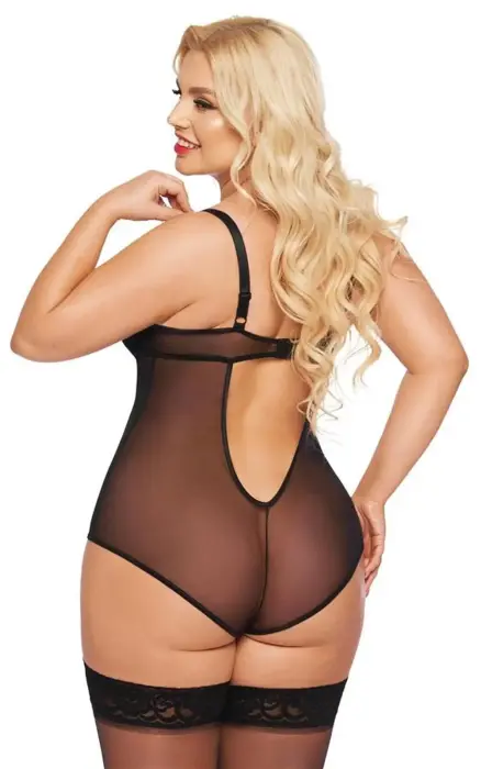 Amanda Black Bodysuit with Lace Inserts and Straps – 2XL