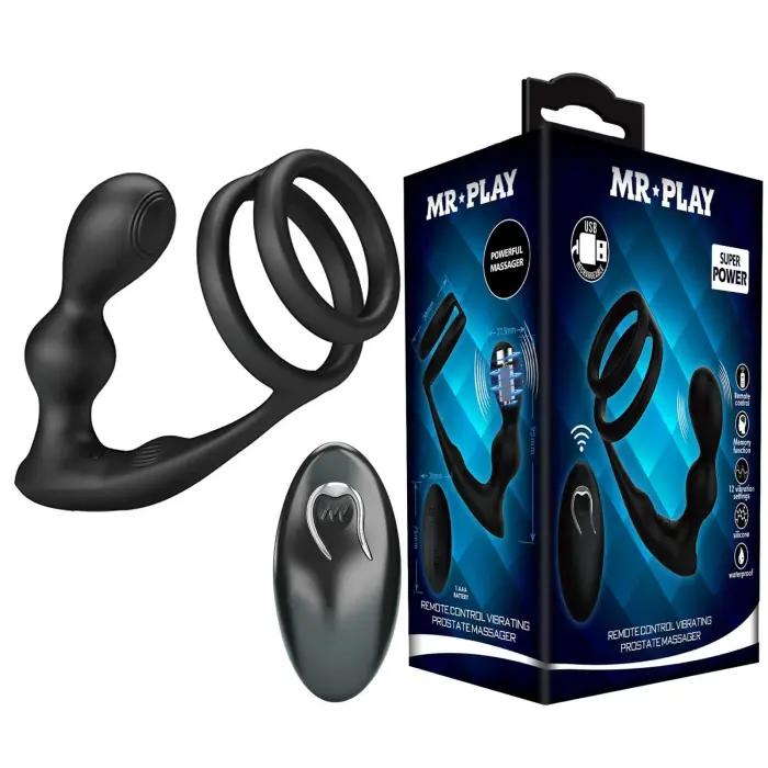 MR PLAY – Вибрирующая анальная пробка с кольцом и пультом ДУ – Черный
