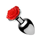 Red Rose Large Metallic Plug with Decorative Black Flower End – 9.5 cm – Silver — Photo 1