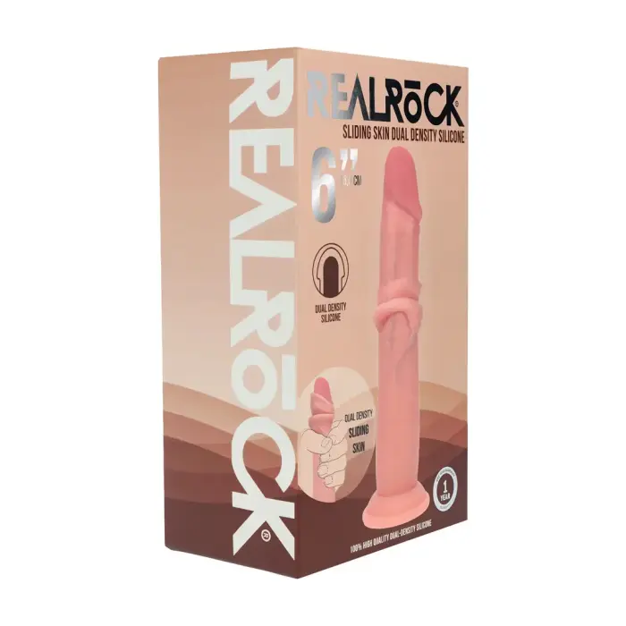 Dual Density silikona reālistisks bīdāmās ādas dildo – 15.5 cm (6″) – miesas krāsa