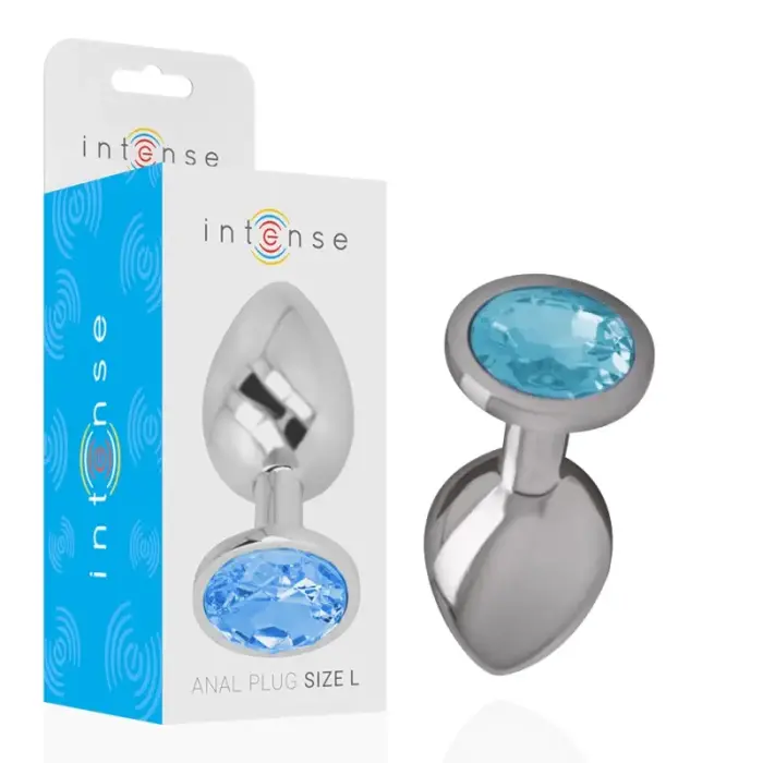 Intense Aluminum Metal Plug with Blue Crystal – L – Silver