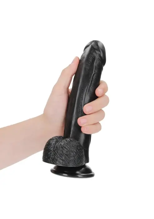 Išlenktas realistiškas dildo su sėklidėmis ir siurbtuku – 20,5 cm (8″) – Juodas Photo