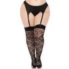 Leg Avenue Wild Rose Mesh Thigh Highs – Black – Plus size — Photo 1