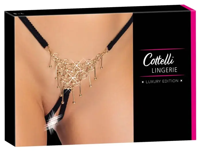 Cottelli LINGERIE avatud jalgevahega stringid valekullast dekoriga – S/M