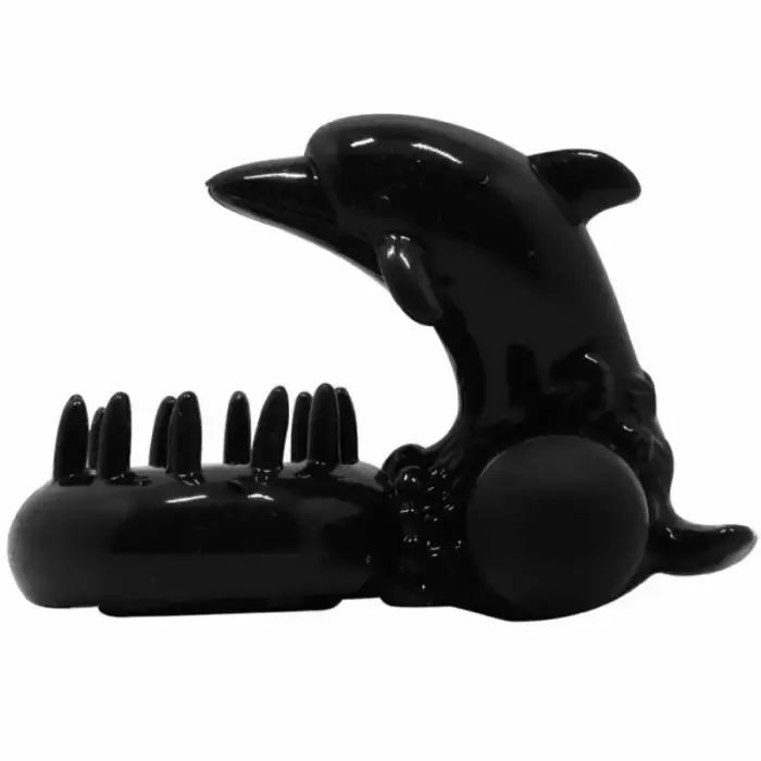 Baile Sweet Ring Black Silicone Intimate Ring with Dolphin Attachment