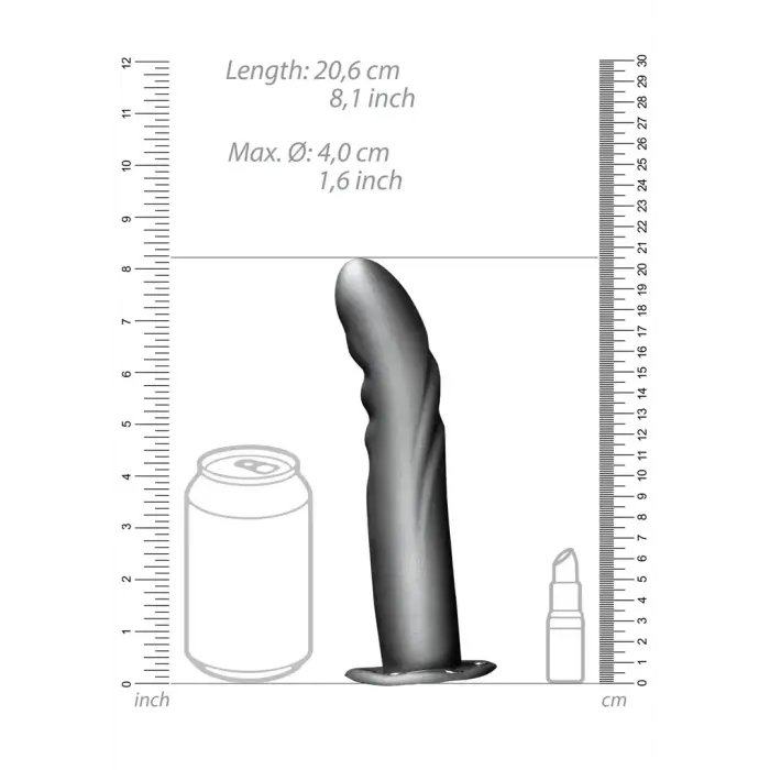 Teksturēts izliekts dobs strap-on – metāliskais (gunmetal) Foto 8