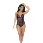 Fishnet and Lace Bodysuit Set – Black/Purple – One Size — Photo 2
