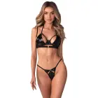 Obsessive Keira Lise виниловый комплект бюстгальтера и стрингов – чёрный – 2XL/3XL — Фото 1