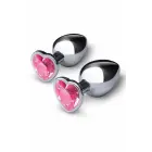 b-Vibe Jewel Heart – metallist anaalpistikute treeningkomplekt roosa südamekiviga – 2 tk – tsinksulamist — Foto 3