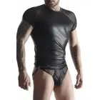 Men's Wet Look T-Shirt with Mesh Sleeves – Black – M — Photo 1