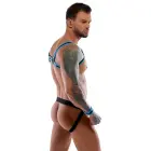 Svenjoyment Bondage men's jock set – harness, jock, 2 cuffs – black/blue – L — Photo 4