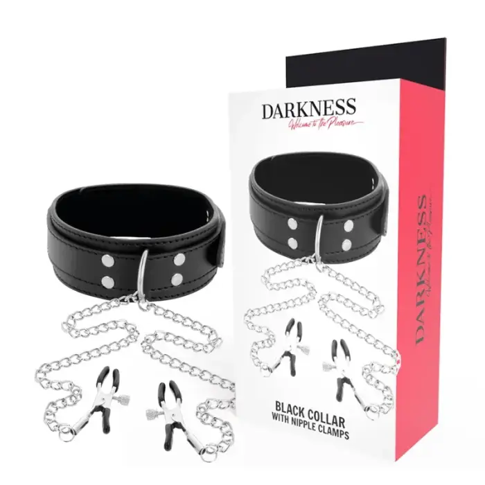 Darkness Adjustable PVC Collar with Metal Chain and Clamps – Black