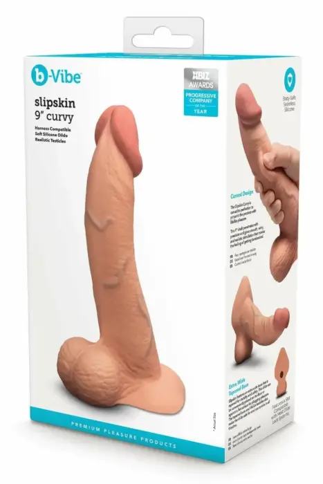 b-Vibe SlipSkin 9" Curved – силиконовый фаллоимитатор, реагирующий на давление, на присоске – Цвет: мокко – 22,9 см