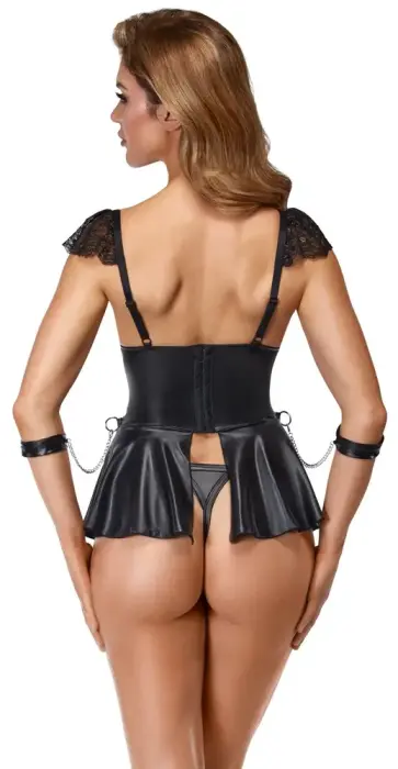 Cottelli BONDAGE Babydoll komplekt koos stringide ja avatud jalgevahega ning käeraudadega – must – L Photo