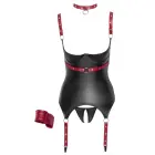 Cottelli BONDAGE shelf-bra basque & string with collar and handcuffs – black/red – M — Photo 6