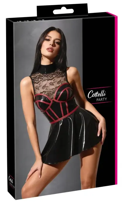 Cottelli PARTY Wetlook and Lace Dress – Black/Red – M