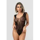 Christine Angel – mežģīņu un sieta bodysuit ar atvērtu kārklu, īsās piedurknēs – melns — Foto 1