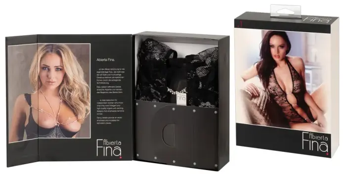 Abierta Fina mežģīņu bodijs ar kristālu ķēdītēm – melns – L Foto 12