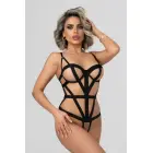 Christine Harness Cut-Out Bodysuit Partition – geometrinis dirželių dizainas, atidengta oda – juodas – S/M — Nuotrauka 1