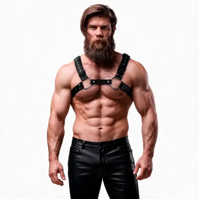 Fetish Submissive Attitude – men's eco-leather chest harness with studs – black – one size