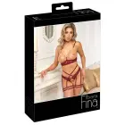 Комплект кружевного белья Abierta Fina с открытыми чашечками и поясом для чулок – красный – L — Фото 1