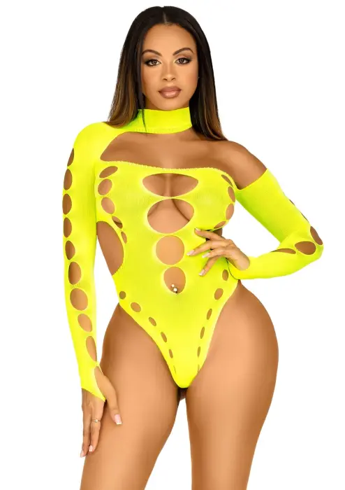 Asymmetrical Cut Out Bodysuit – Yellow – One Size